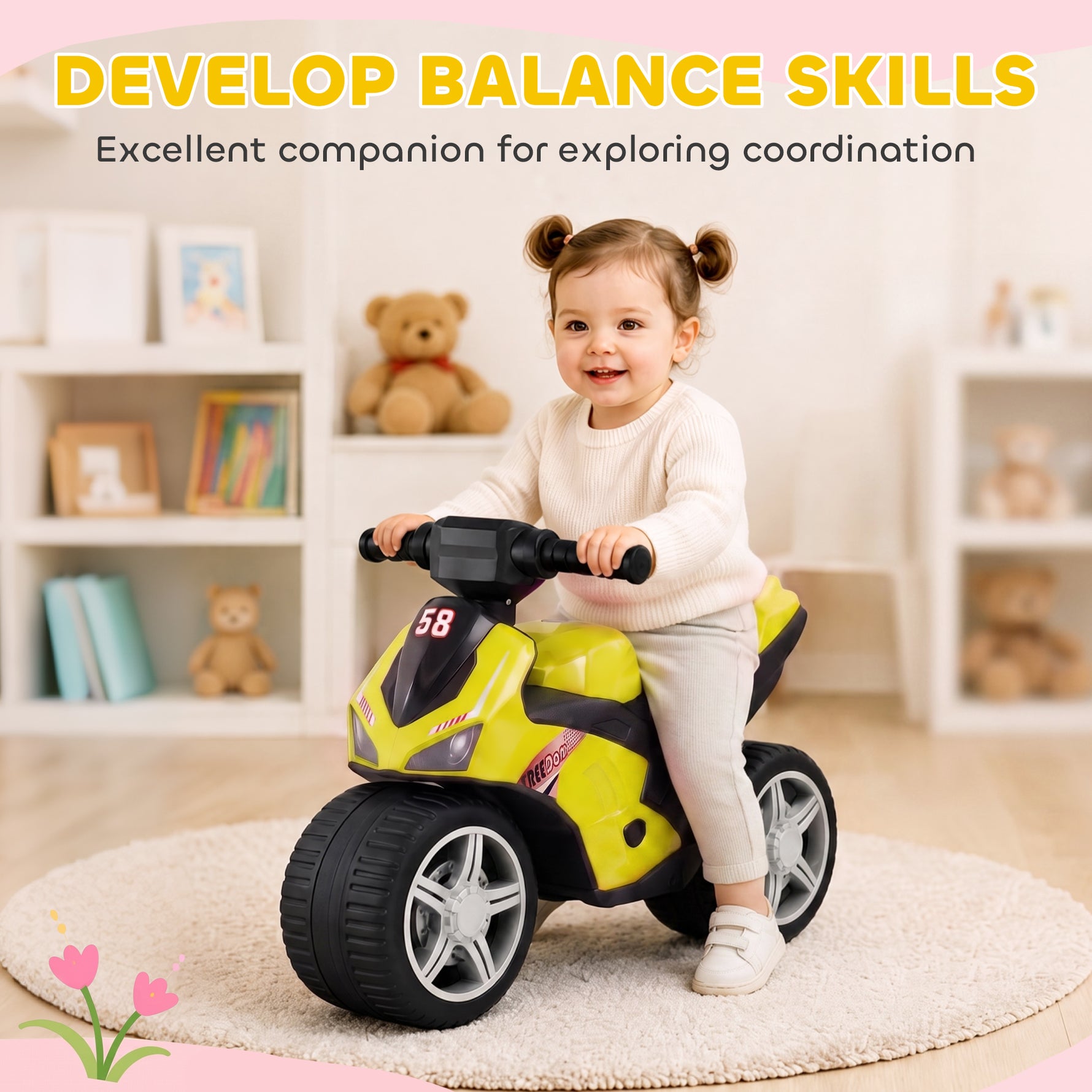 Draisienne pour Enfant, Vélo d'Équilibre avec Musique et Roues Extra-Larges, pour Filles et Garçons 18-36 Mois, Vert