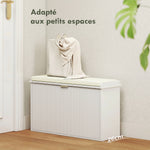 Banc à chaussures avec coussin d'assise rembourré et tiroir rabattable pour couloir, chambre, 80 x 26 x 47,5 cm, blanc