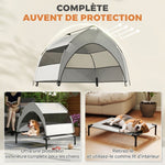 Lit pour Chien Surélevé Tente pour Chien avec Auvent Tente 3 Côtés Respirant Textilène Sac 76x61x70cm Gris Clair