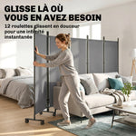 Paravent 5 Panneaux 252x170cm, Paravent Pliant avec 12 Roulettes et Clips de Connexion, Acier et Polyester, Gris Foncé