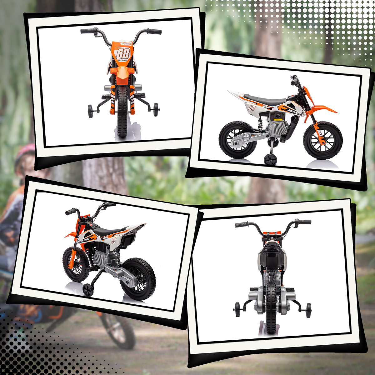Moto électrique pour enfant moto cross pour enfants de 3 à 6 ans 2 moteurs 12V vitesse 5 km/h 109,5x60x72,5cm orange