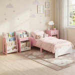 Lit enfant 70 x 140 cm, lit pour enfant avec barriere de securite et sommier à lattes en bois, rose (matelas non inclus)