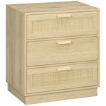 Commode design bohème en rotin avec 3 tiroirs, meuble de rangement pour le salon, le couloir, l'entrée, bois naturel
