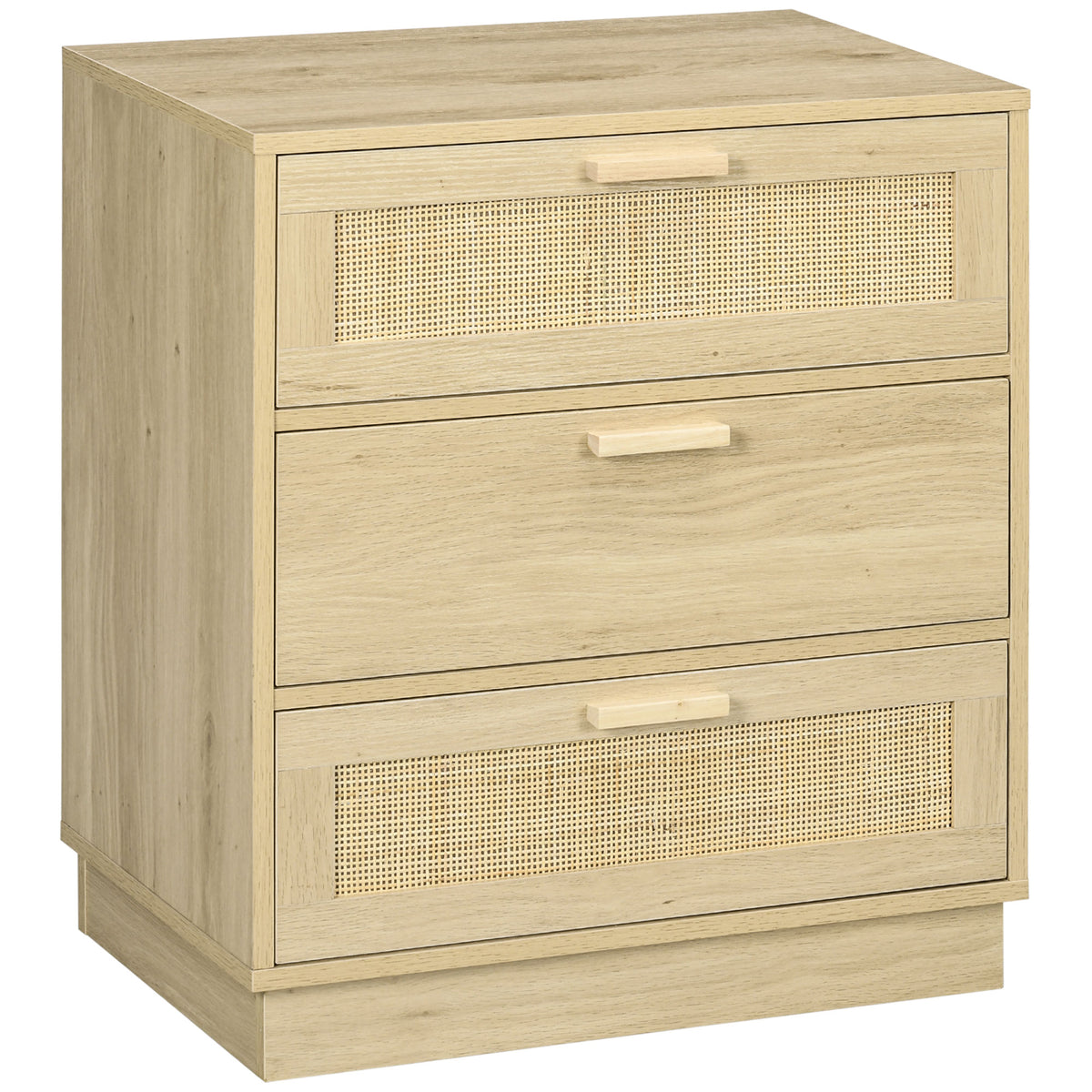 Commode design bohème en rotin avec 3 tiroirs, meuble de rangement pour le salon, le couloir, l'entrée, bois naturel