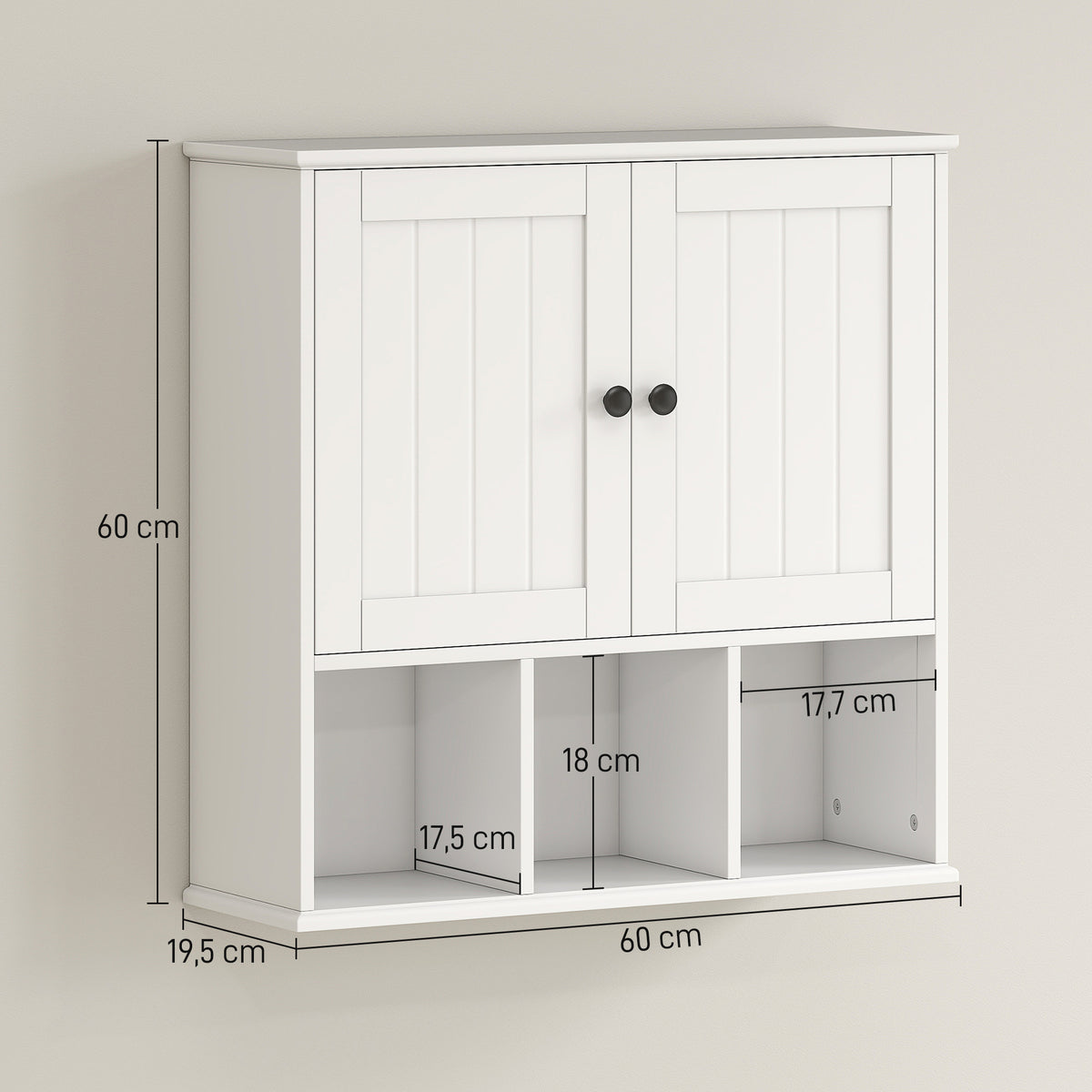 Armoire murale de salle de bain, meuble de rangement avec 2 portes, étagère réglable et compartiments ouverts, blanc