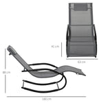 Chaise longue à bascule rocking chair ergonomique avec tétière accoudoirs métal galvanisé textilène Gris