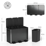 Poubelle de cuisine 45L avec 3 compartiments de 15L, couvercle, seaux intérieurs amovibles, 3 x 15L, noir