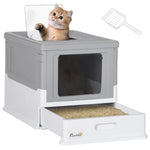 Maison de toilette pour chat pliable double porte battante et supérieure pelle fourni 47,5 x 35,5 x 36,7 cm gris