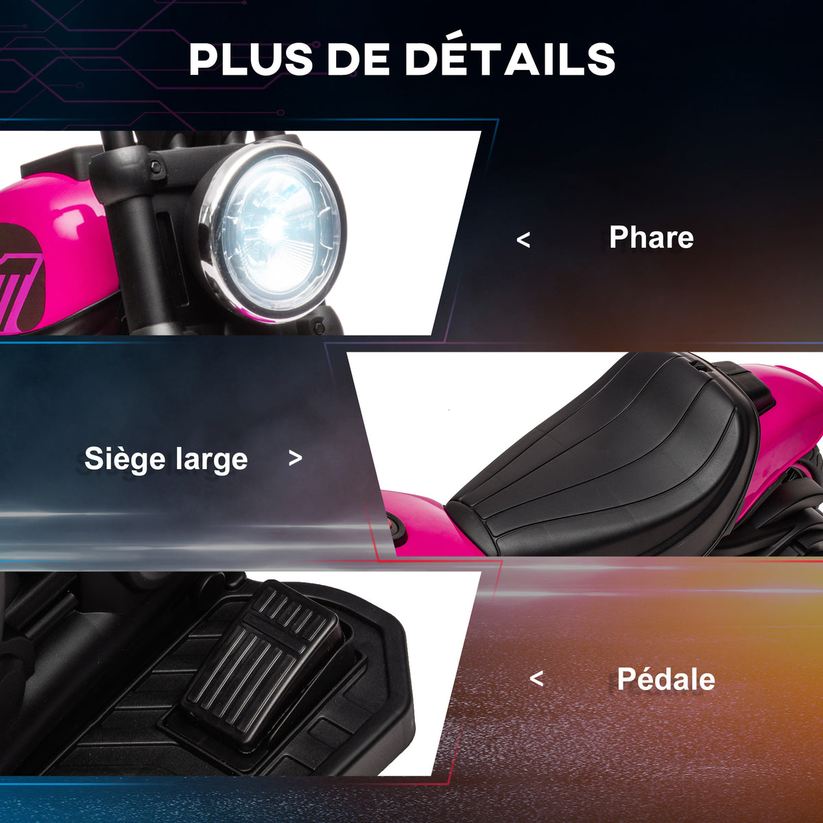 Moto électrique pour enfants 3 km/h 6V avec phare LED 2 roues d'entraînement de 18 à 36 mois avec moteur puissant rose