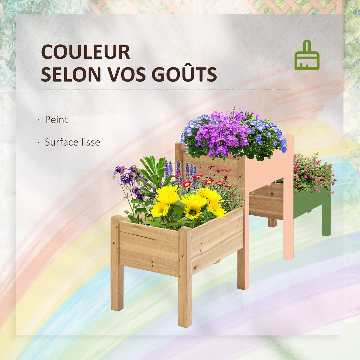 Jardinière sur Pieds carré Potager 2 étages dim. 184L x 45l x 80H cm Inserts d'irrigation Bois Sapin pré-huilé