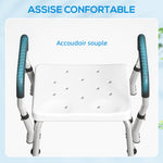 Tabouret de douche pour personnes âgées et handicapées avec accoudoirs, hauteur réglable, patins antidérapants, blanc