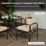 Salon de jardin ensemble table et chaises 5 pièces 1 table à manger carrée et 4 chaises 4 coussins