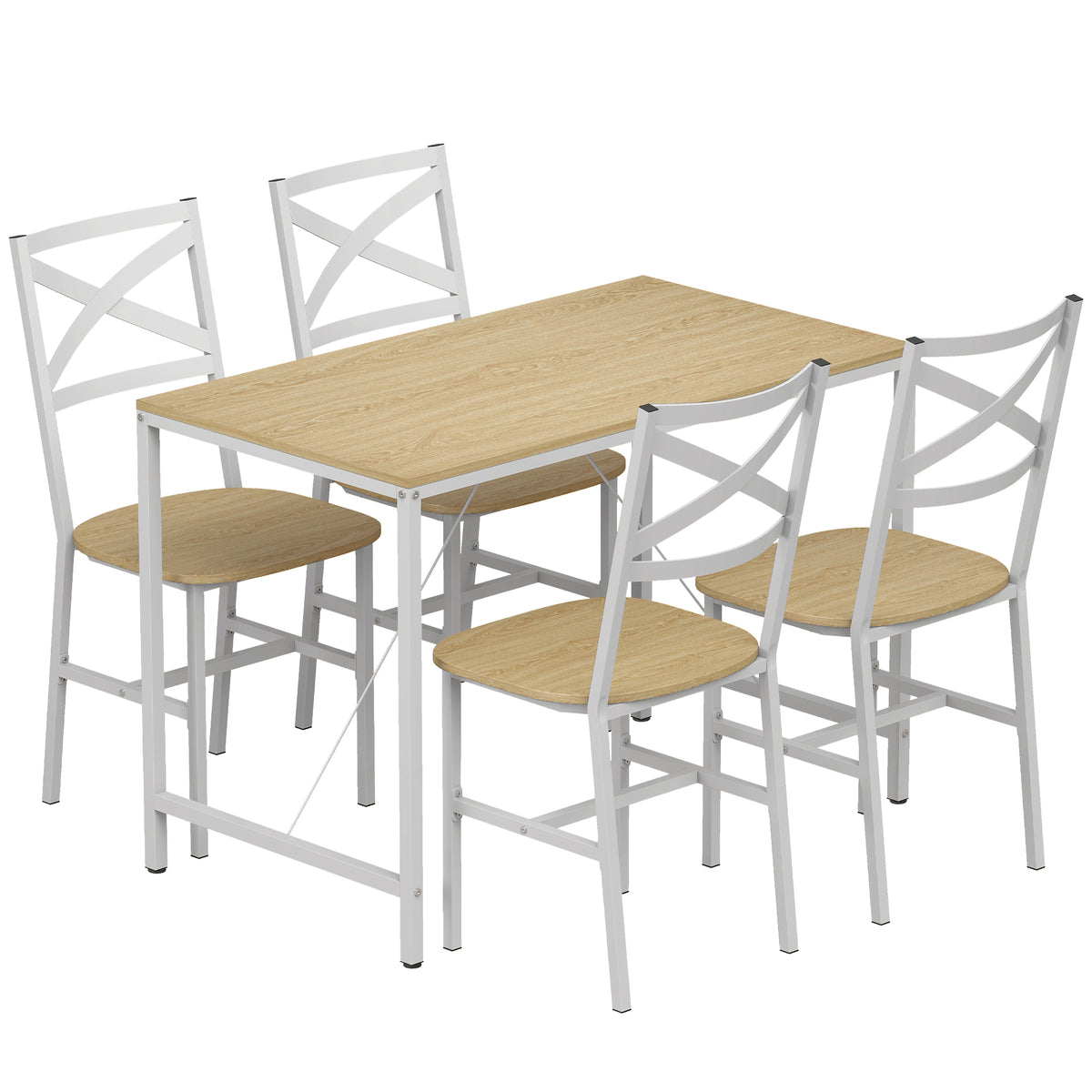 Ensemble Table Salle à Manger avec 4 Chaises, Table de Cuisine avec Chaises pour 4 Personnes, Bois Naturel et Blanc