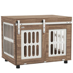 Meuble cage pour chien avec porte coulissante, maison pour chien de moyenne, table d'appoint, 80 x 59 x 63 cm, noyer