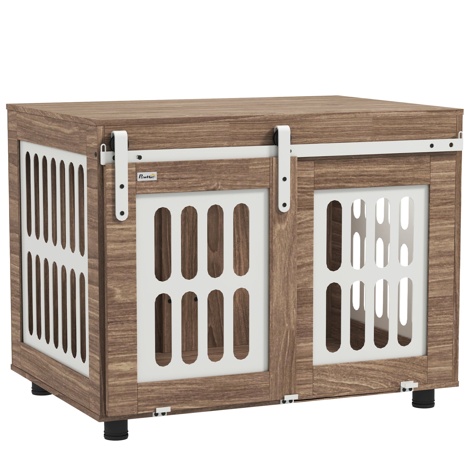 Meuble cage pour chien avec porte coulissante, maison pour chien de moyenne, table d'appoint, 80 x 59 x 63 cm, noyer