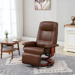 Fauteuil relax inclinable repose-pieds réglable pivotant 360° piètement bois revêtement PU respirant et doux marron
