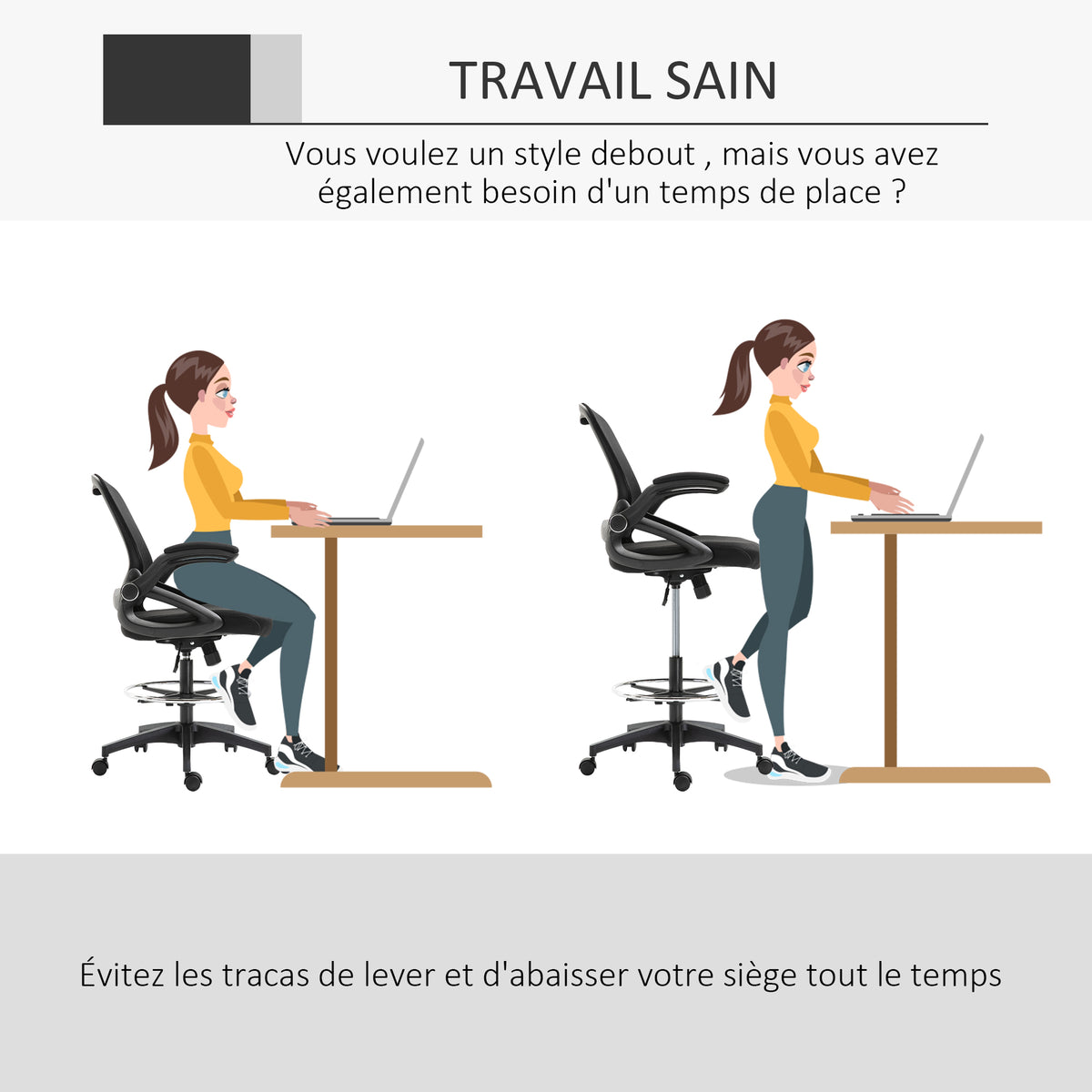 Lot de 2 fauteuils de bureau chaise de bureau assise haute réglable dim. 64L x 60l x 106-126H cm maille respirante noir