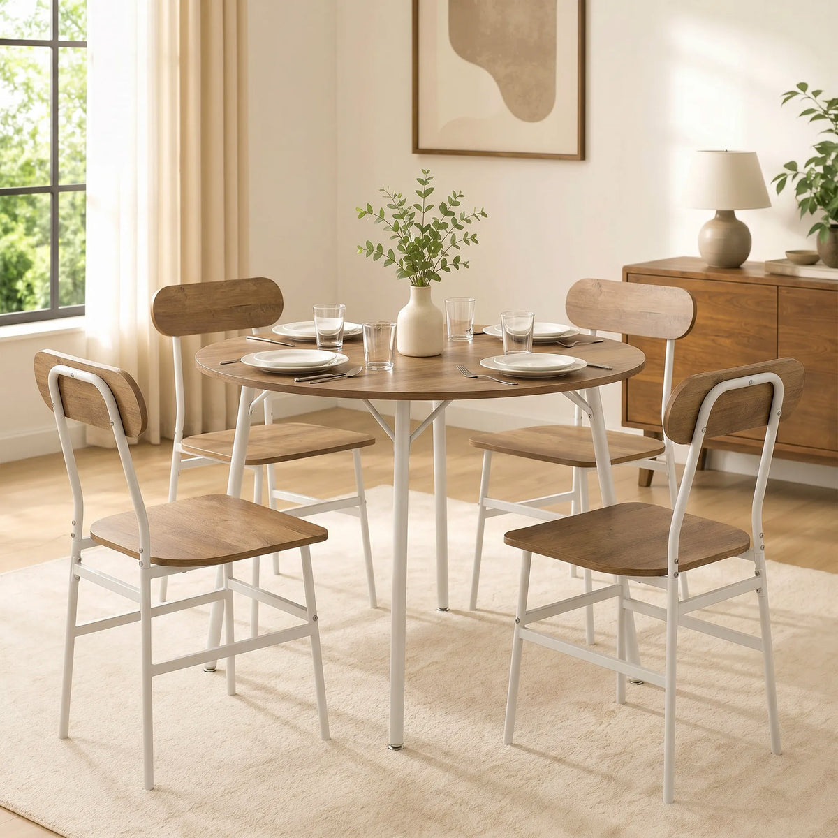 Ensemble table salle à manger avec 4 chaises, table de cuisine avec chaises pour 4 personnes, cadre en métal, naturel