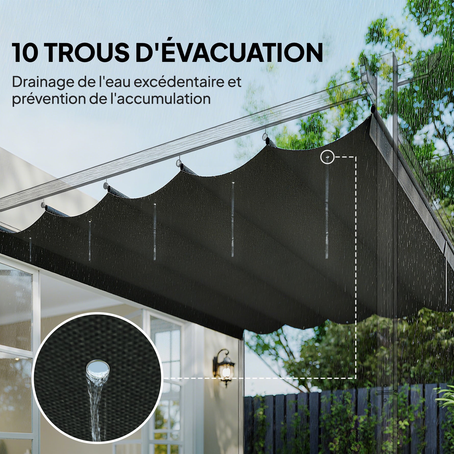 Toile de toit pour pergola tonnelle rétractable de 3 x 3 m - toile uniquement 250 x 255 cm gris foncé