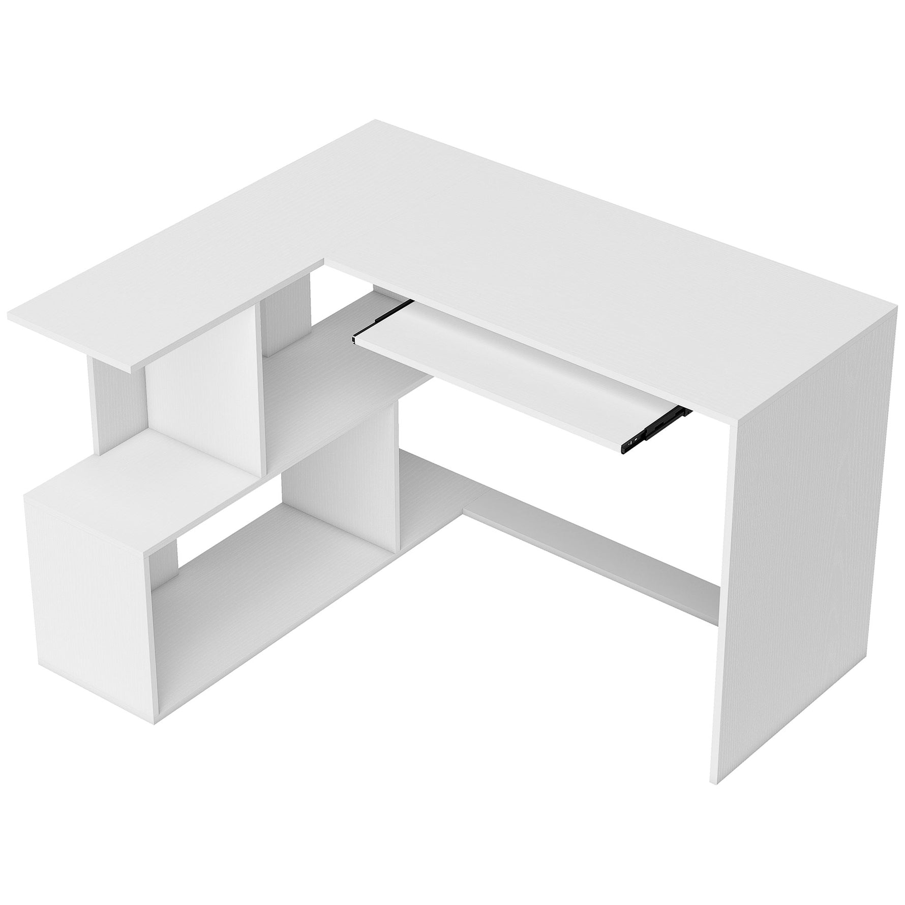 Bureau d'angle bureau en L avec étagères de rangement, plateau à clavier coulissant, 120x100x76cm, blanc