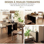 Table pliante de cuisine salle à manger amovible sur roulettes 75 x 140 x 74 cm coloris chêne et noir