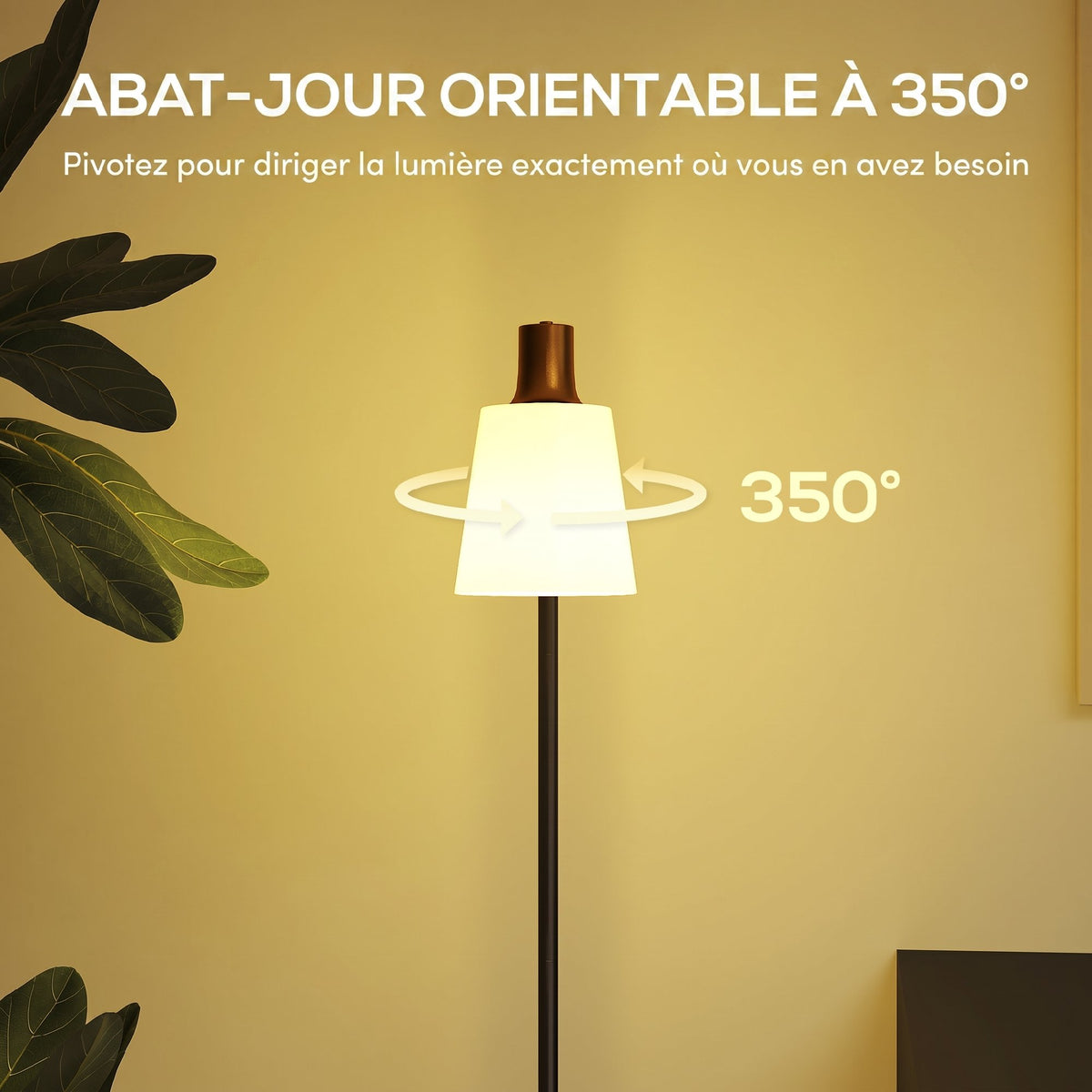 Lampadaire sur Pied Salon à Tête Rotative à 350°, Lampe sur Pied Moderne avec 3 Températures de Couleur, Noir