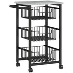 Chariot de rangement à 4 niveaux, desserte à roulettes, 3 paniers coulissants et plateau, 49,5x31x69cm, gris clair noir