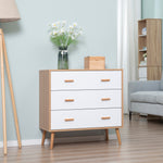 Commode Design scandinave 3 tiroirs coulissants Pieds effilés inclinés Panneaux Particules Aspect Bois Clair