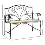 Banc de Jardin 2 Places Style néo-rétro Fer forgé Lignes fuselées métal Noir doré Effet Vieilli