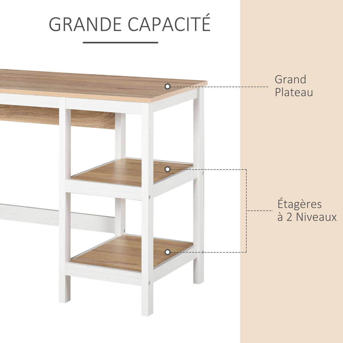 Multimedia-Computertisch, Maße 110L x 48B x 76H cm, 2 seitliche Ablagen, MDF E1, helle Eiche/Weiß