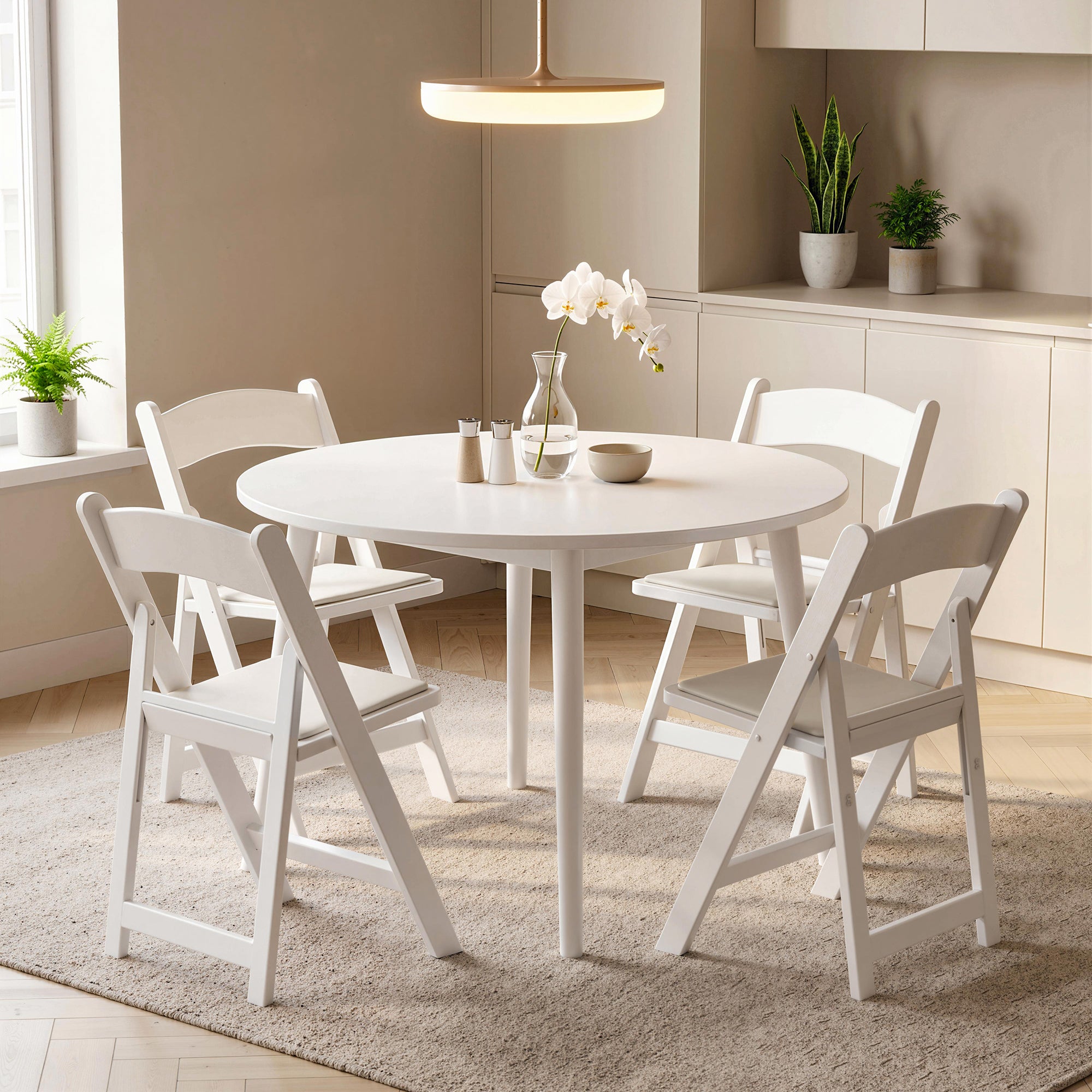 Lote de 4 sillas plegables de resina y PU, sillas plegables portátiles para interior y exterior, 45x44x78cm, blanco