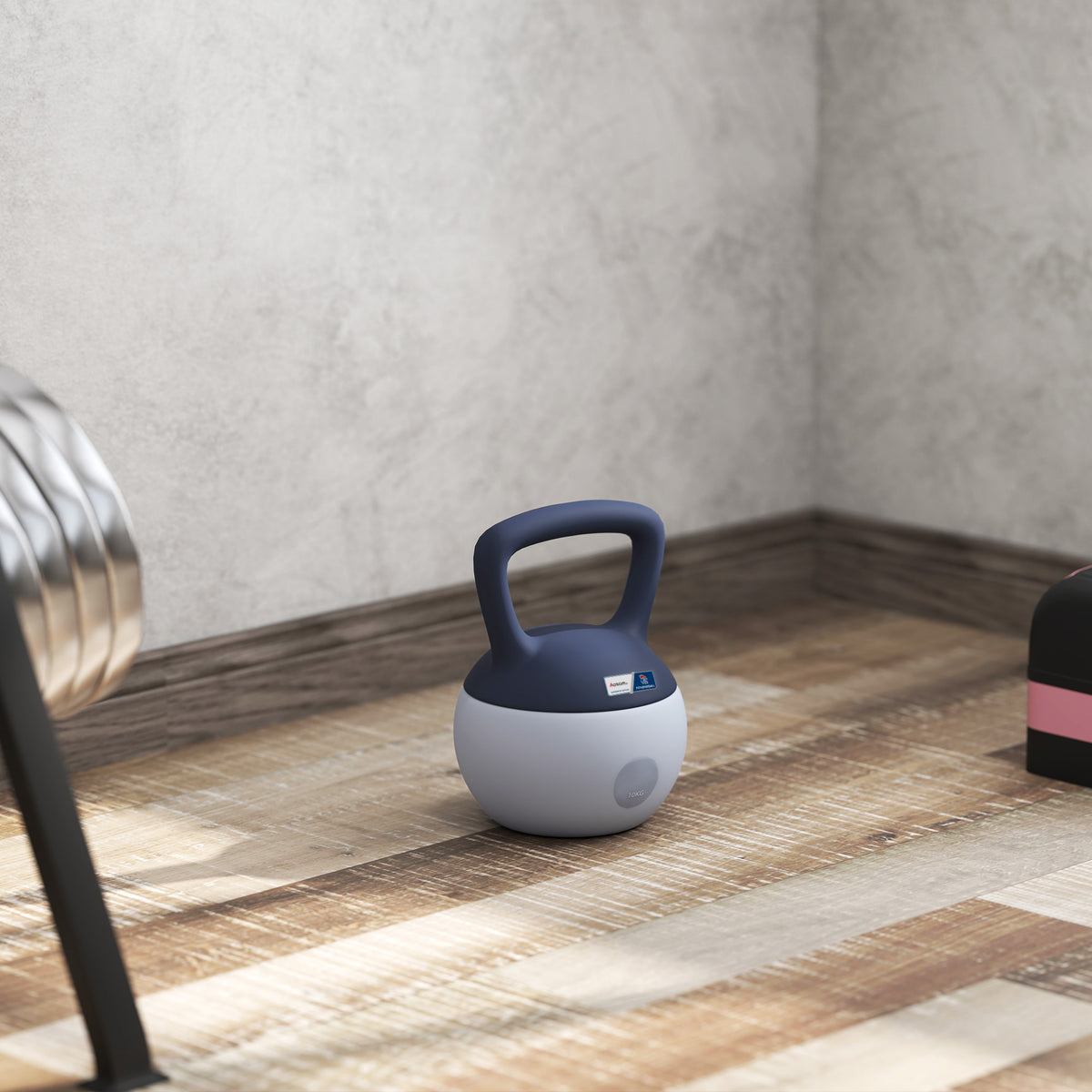 Kettlebell 10 kg – Kollaboration .fr x FFHandball – Hantel mit rutschfestem Griff, grau und blau