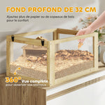 Cage Hamster Rongeur à 3 Niveaux, Fond Amovible, Cabane, Balançoire, 60x40x75cm, Finition Bois Naturel