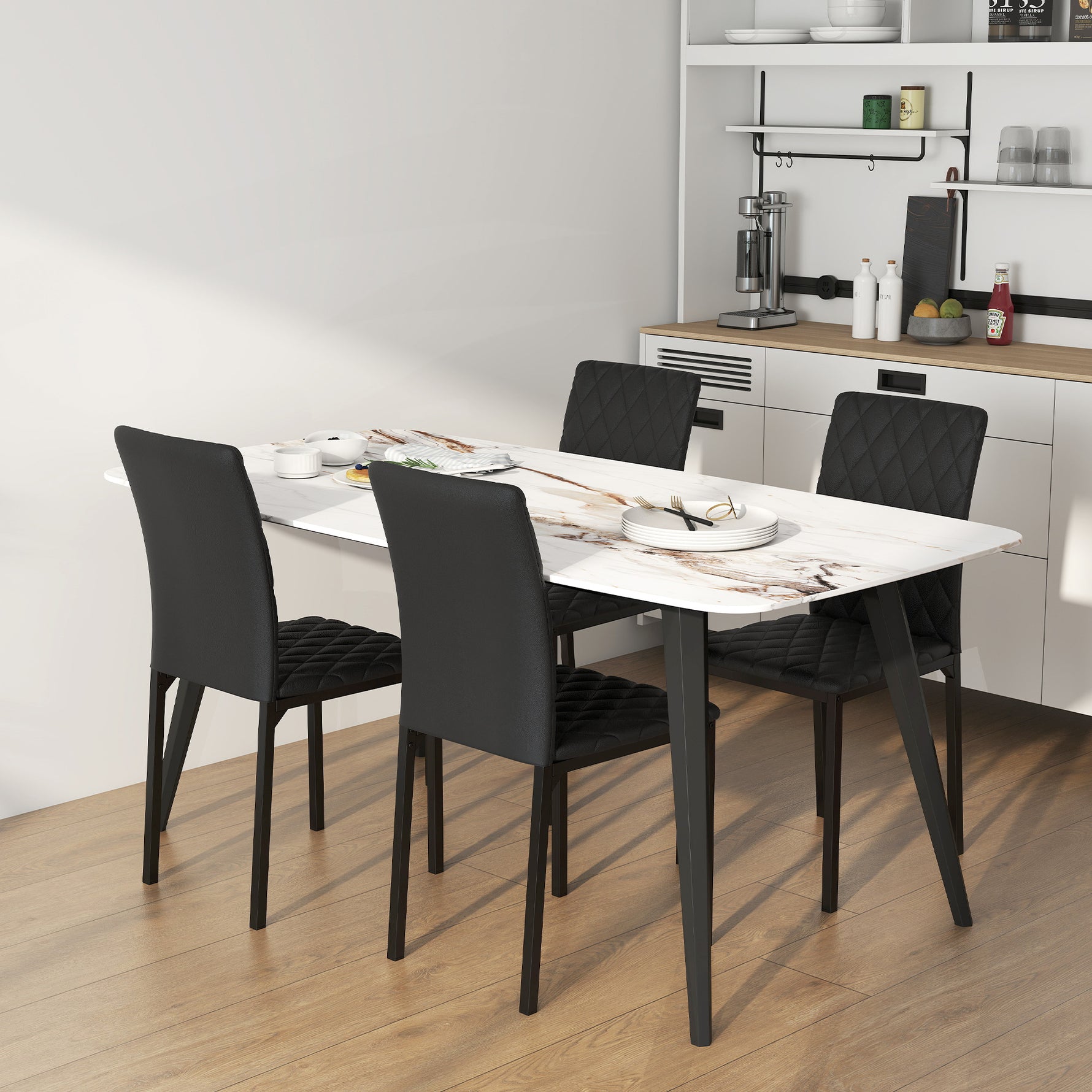 Lot de 4 chaises de salle à manger, chaises de cuisine, capitonnage rhombique et pieds en métal, 41x50x91cm, noir