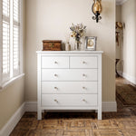 Commode à 5 tiroirs, meuble de rangement, avec poignées, glissières métalliques,  en bois, 79l x 39,5P x 80,5H cm, blanc
