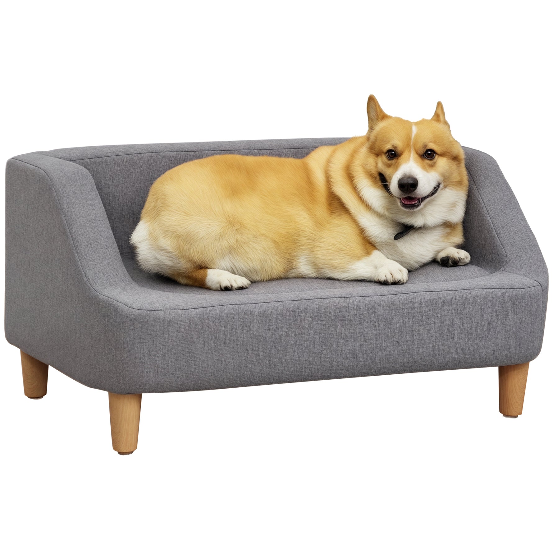 Canapé pour chien lit pour chien animal domestique style scandinave pieds en bois revêtement tissu déhoussable 75 x 55 x 39 cm - gris