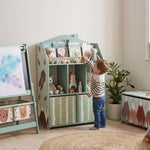 Meuble rangement enfant, bibliothèque enfants avec étagères ouvertes et 2 tiroirs en tissu, MDF, vert