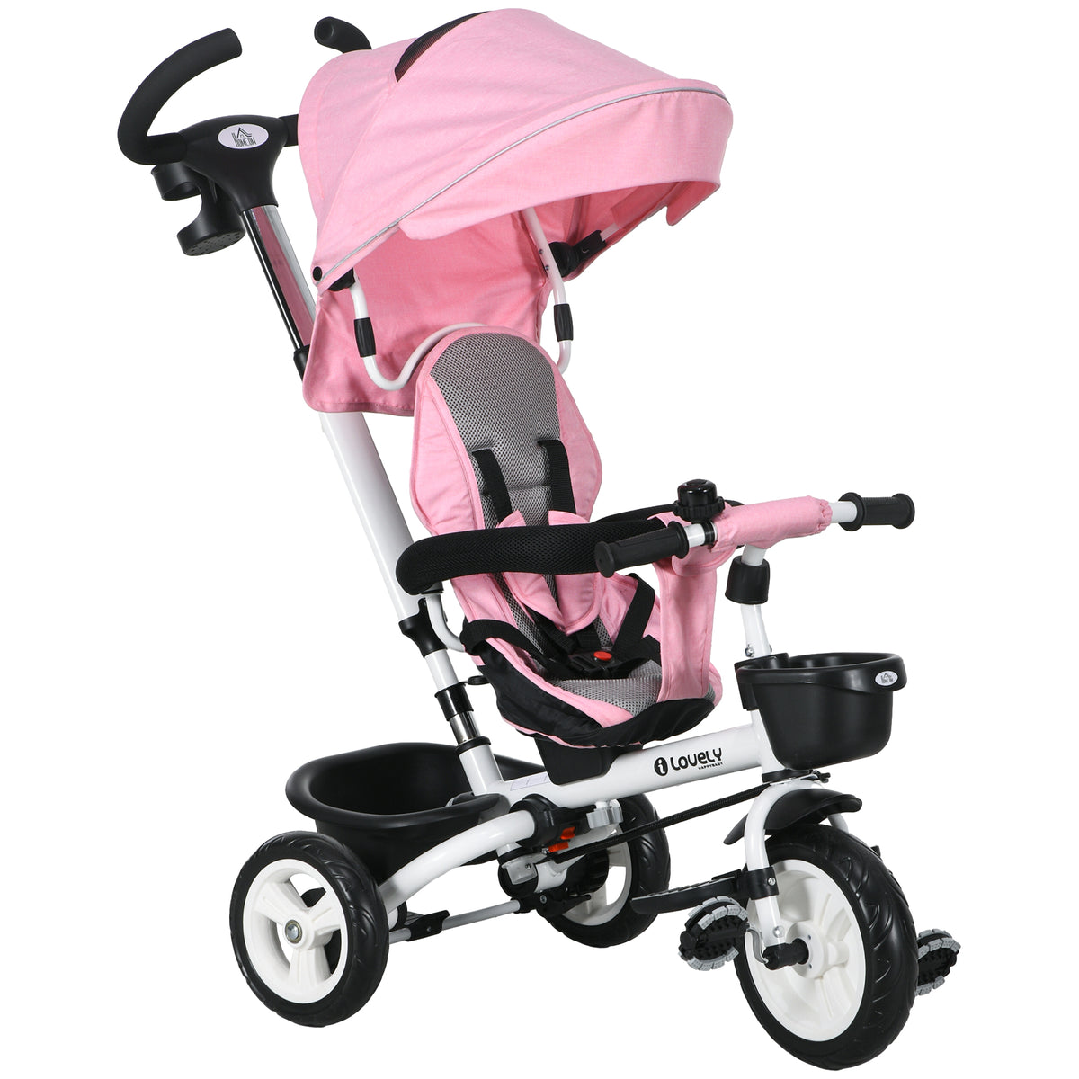 6-in-1 mitwachsendes Baby-Dreirad, faltbares Kinder-Dreirad, Schiebestange, umkehrbarer Sitz, 112x50x104cm, Pink