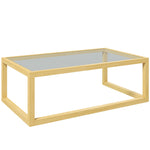 Table basse rectangulaire table de salon avec plateau en verre trempé cadre en bois d'hévéa dim. 100L x 60l x 35H cm