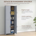 Armoire de cuisine hauteur 170 cm buffet haut avec 4 portes et étagères ajustable, design moderne, gris