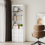 Bibliothèque haute de 180 cm avec 3 étagères et 3 tiroirs 60 x 35 x 180 cm en bois blanc