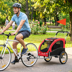 Remorque Vélo Chien 2-en-1 pour Chien Moyen avec Suspension, Pneus à Dégagement Rapide, Réflecteurs, 160x71x101cm, Rouge