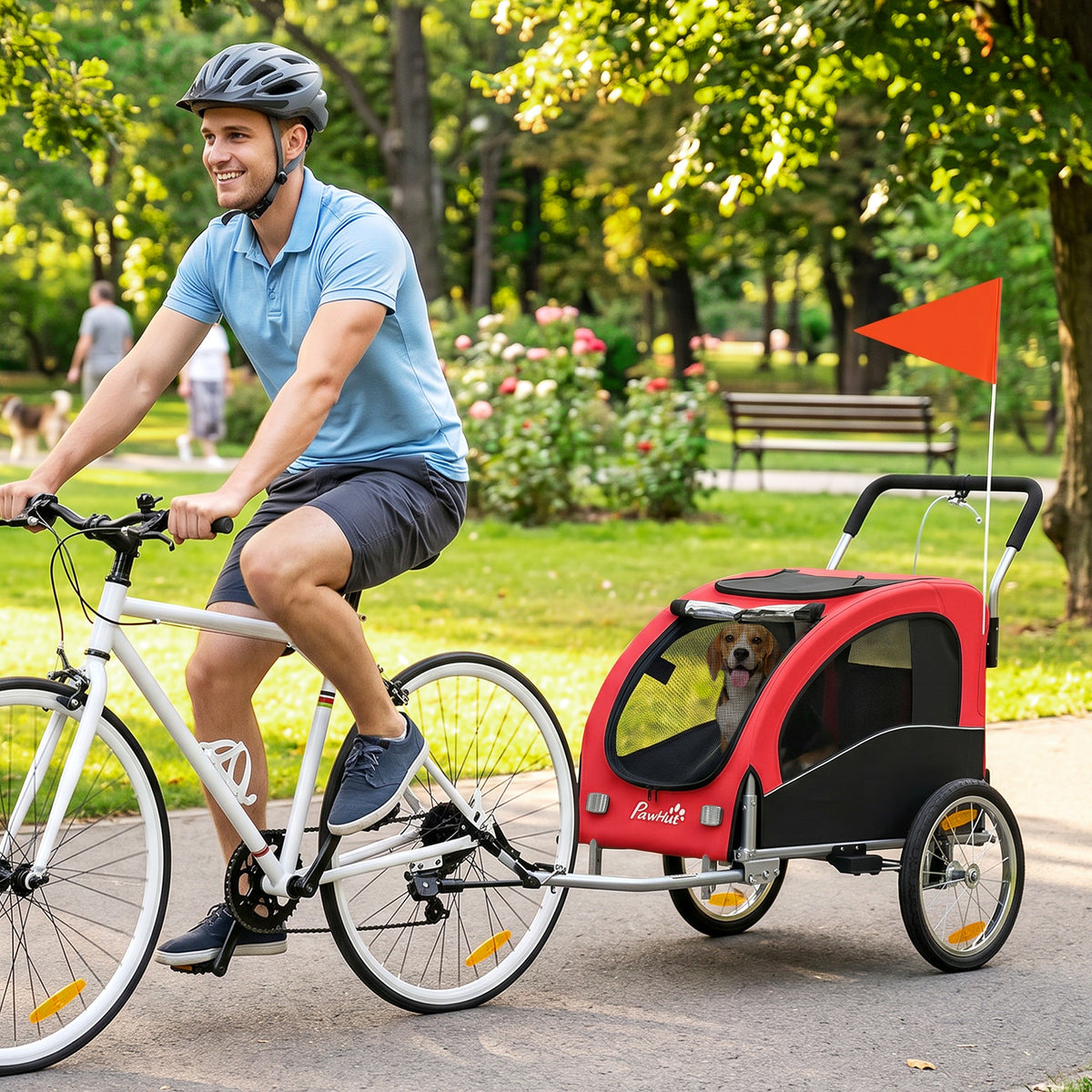 Remorque Vélo Chien 2-en-1 pour Chien Moyen avec Suspension, Pneus à Dégagement Rapide, Réflecteurs, 160x71x101cm, Rouge
