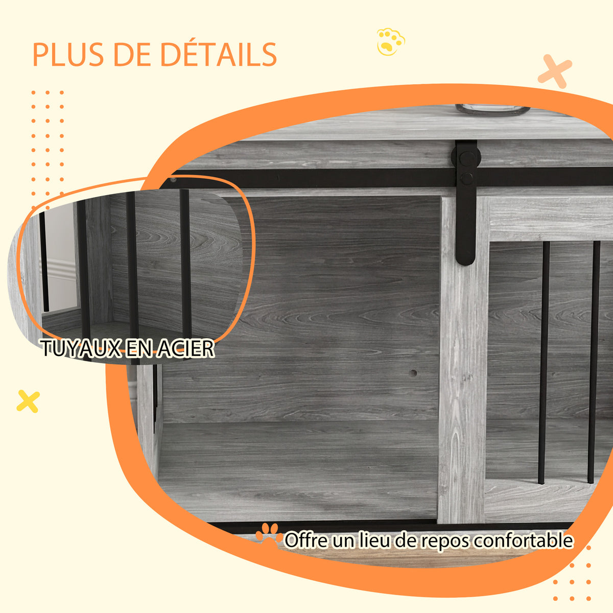 Cage caisse pour chien animaux intérieur porte coulissante, métal effet bois, dim. 57H x 80L x 54l cm