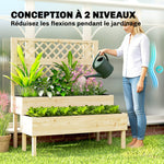 Jardinière à 2 Niveaux avec Treillis, bac à fleurs, avec tissu non tissé, 108 x 62 x 120 cm, effet bois naturelle-4