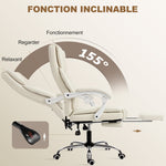 Chaise bureau ergonomique, fauteuil de bureau avec dossier inclinable, hauteur réglable, 64x73x112-120cm, beige