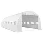 Serre de jardin tunnel 24m² 8L x 3l x 2H m - 16 fenêtres, Porte zippée enroulable acier galvanisé, bâche PE, Blanc
