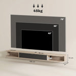 Meuble TV suspendu, meuble télé pour téléviseur jusqu'à 75 pouces, tiroir rabattable 2 étagères 180x24x16cm bois naturel