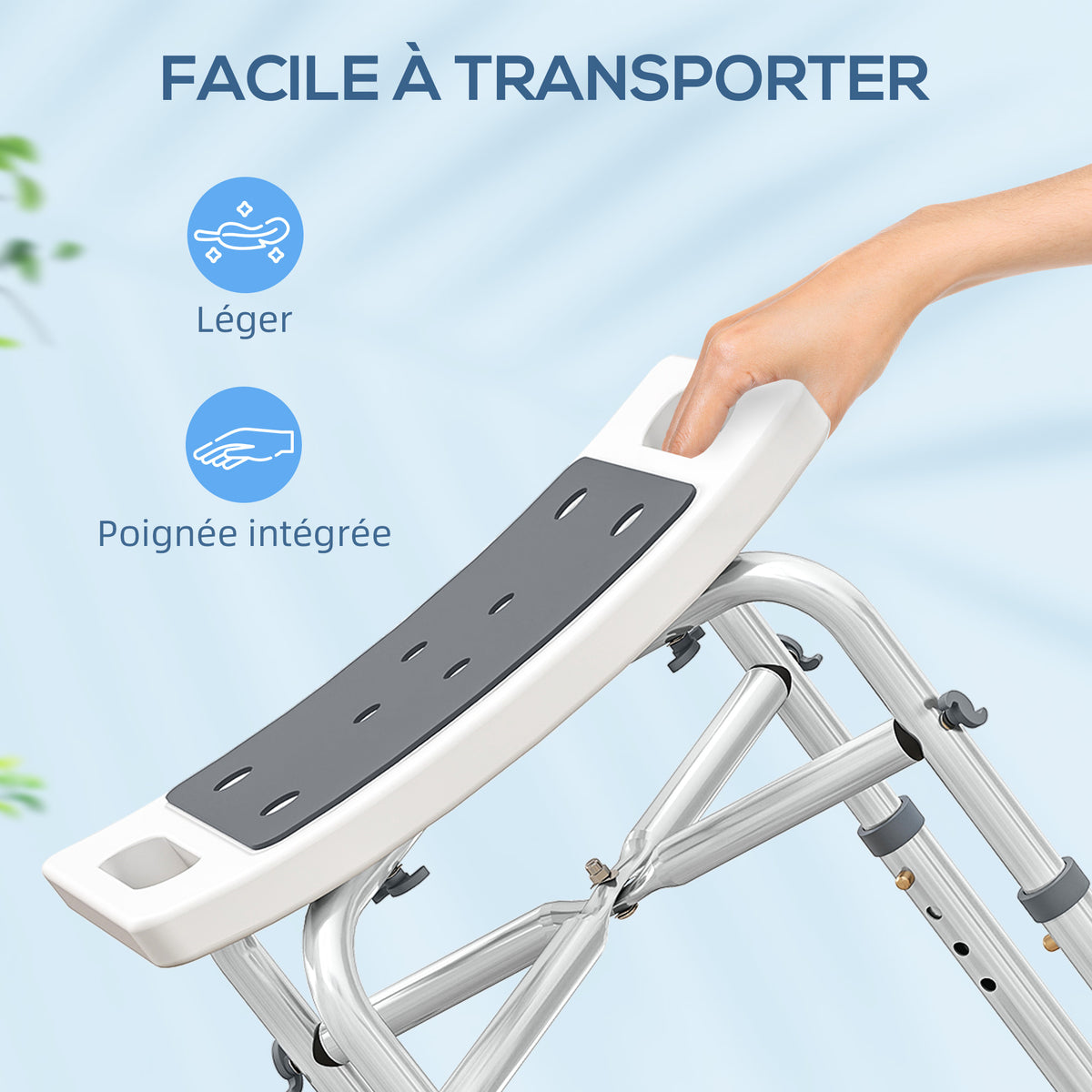 Tabouret de douche chaise de douche - assise rembourré et réglable, patins à ventouses antidérapants, en aluminium gris