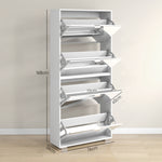 Meuble à chaussures 2 en 1 façades miroir 4 portes abattants, étagères réglables, jusqu'à 24 paires, 76l x 26P x 168H cm